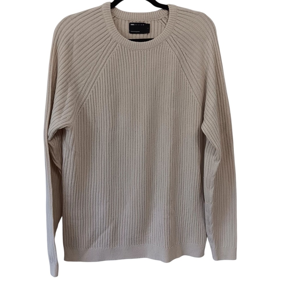 ASOS Design Beige Sweater Men L Long Sleeve Round Neck Lightweight